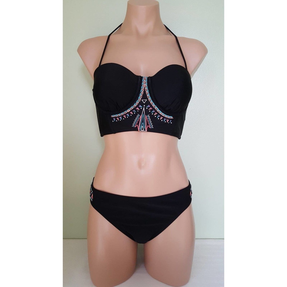 Bikini Nation black embroidered bralette bikini set size M/L